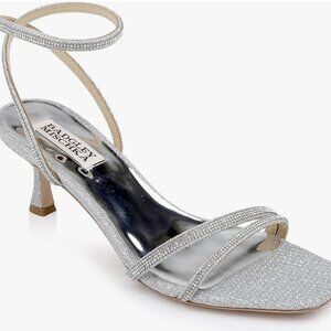 Badgley Mischka Ultra Kitten Heel Strappy Shimmer Rhinestone (Silver) - Size 7.5